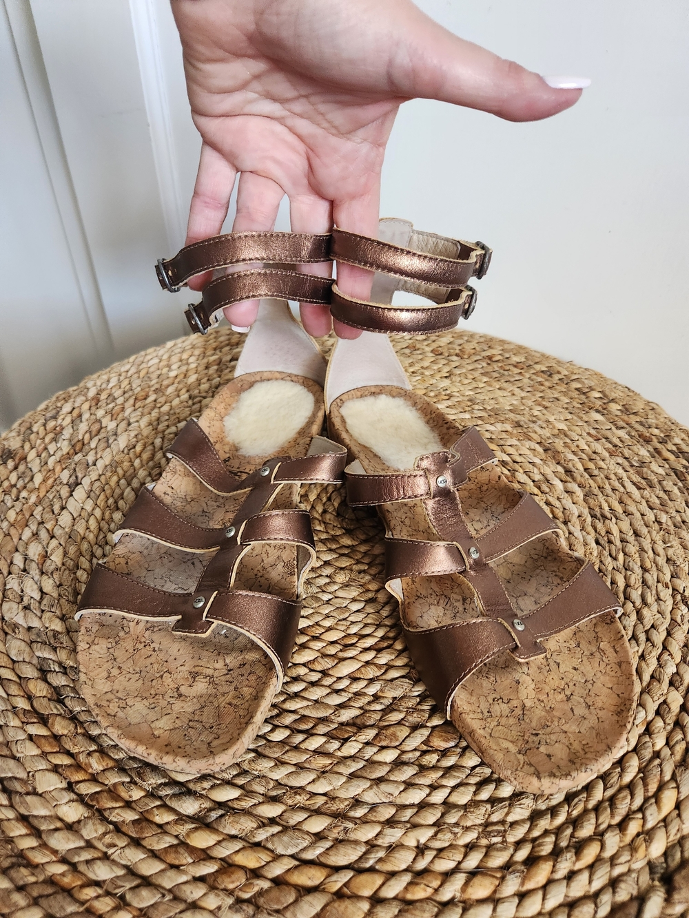 UGG Metallic Bronze Strappy Cork Footbed Sandals